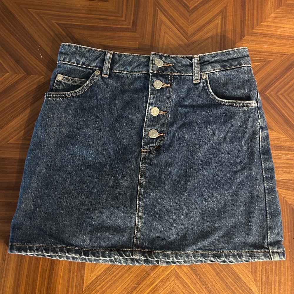 Topshop Light Blue Denim Mini Skirt with Contrast Stitching